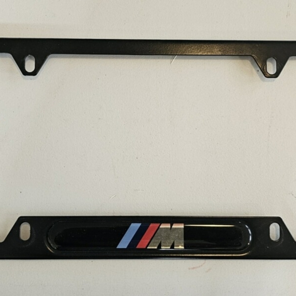 BMW M Black License Plate Frame with Tricolor Stripes
